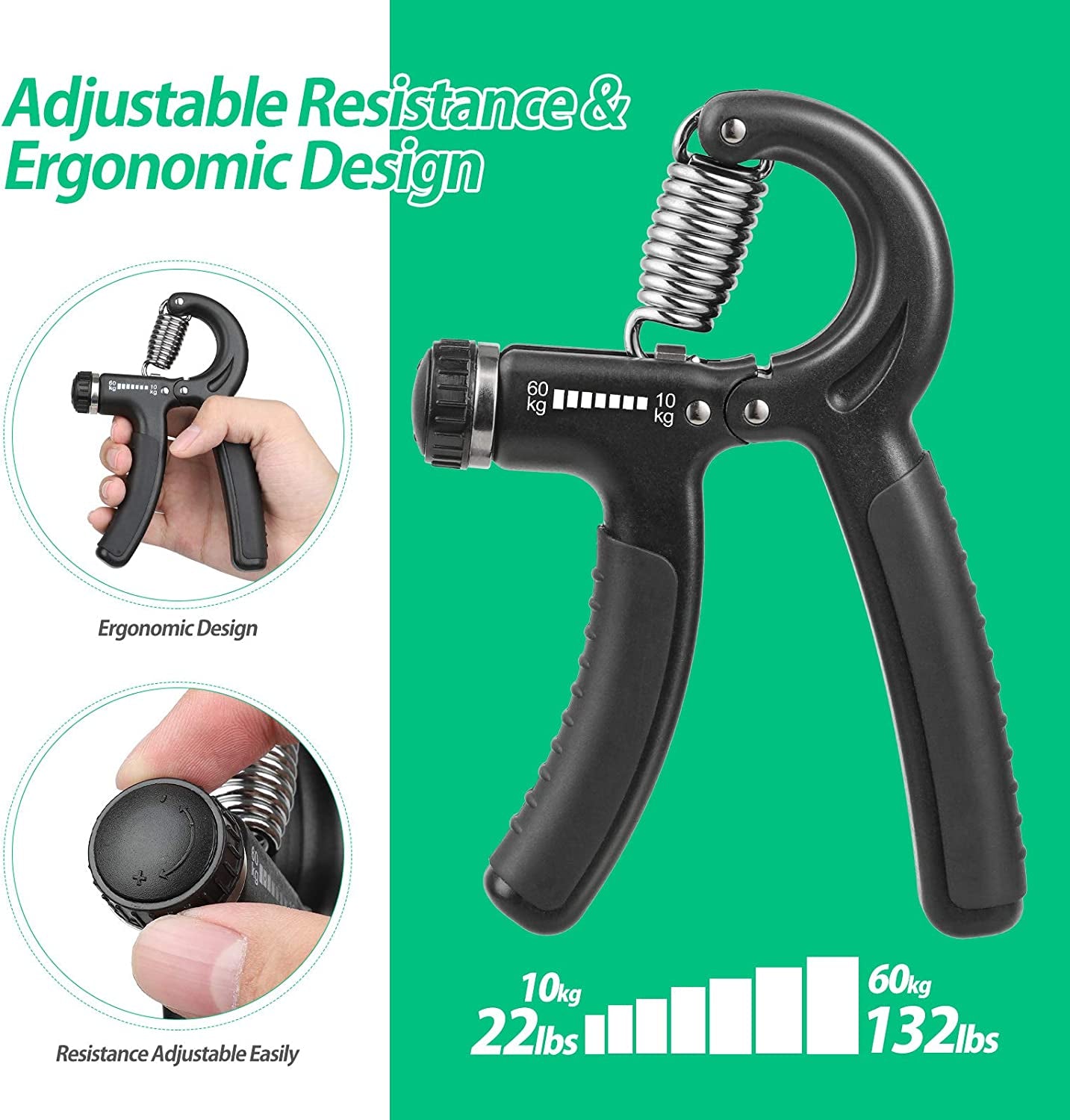 Ultimate Grip Strength Trainer - Adjustable Resistance 22-132Lbs for Musicians and Athletes - Enhance Forearm Strength!