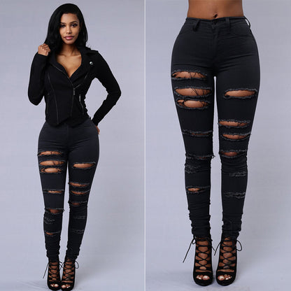 Stylish Ripped Skinny Jeans for Women - High Waist Casual Pencil Pants