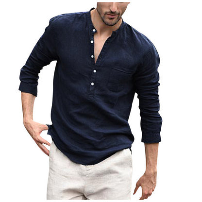 Stylish Vintage White Linen Button-Up Shirt for Men