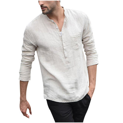 Stylish Vintage White Linen Button-Up Shirt for Men