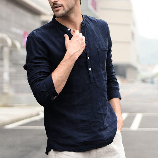 Stylish Vintage White Linen Button-Up Shirt for Men