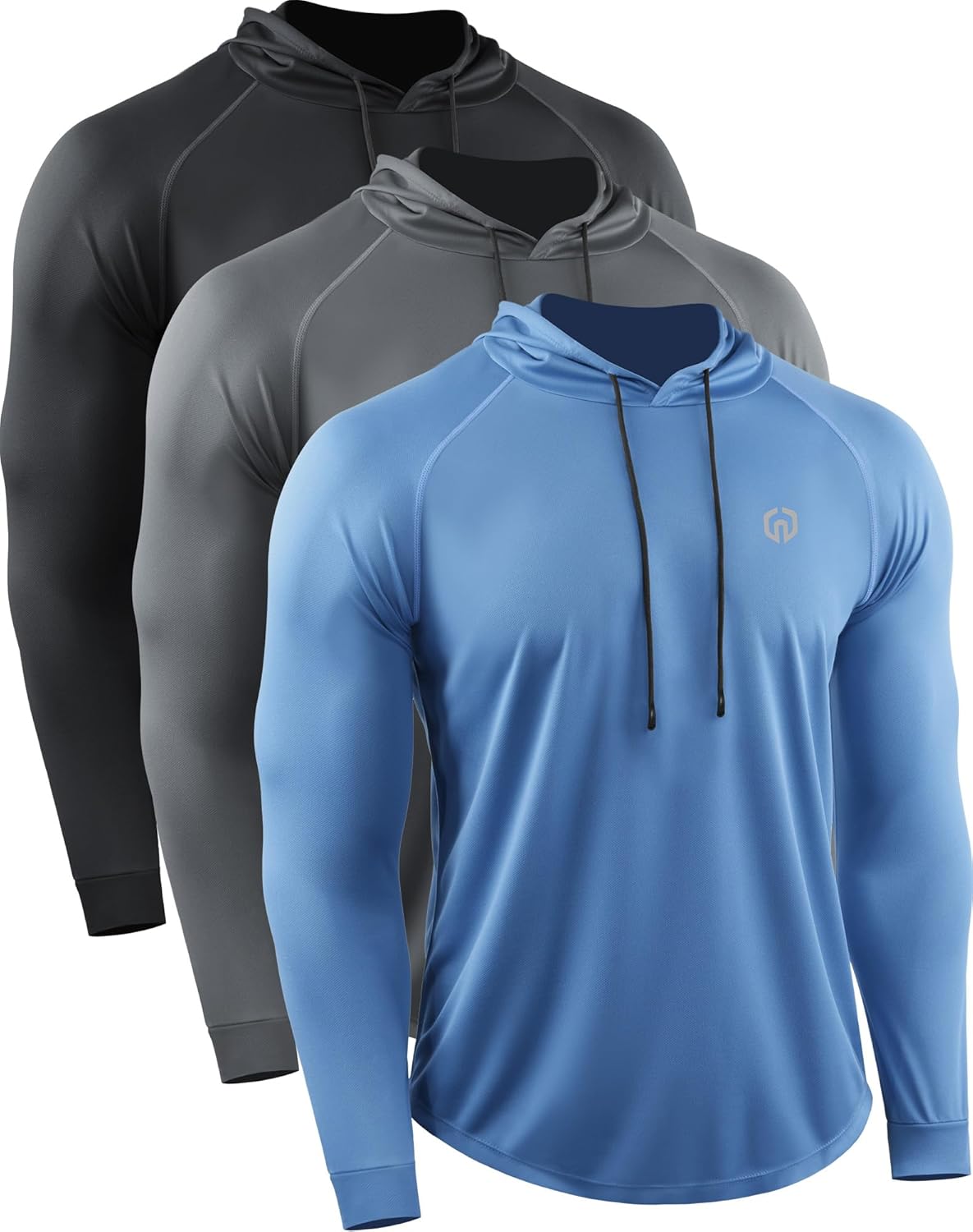 Men's Long Sleeve Dry Fit Athletic Shirt with Hood for Running and Workouts