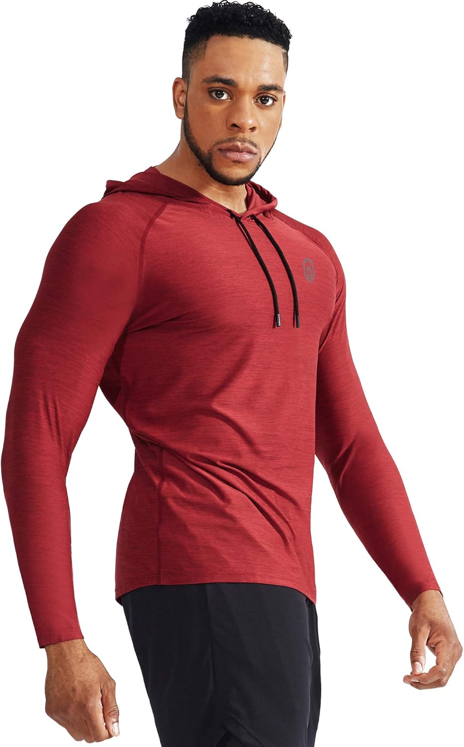 Men's Long Sleeve Dry Fit Athletic Shirt with Hood for Running and Workouts