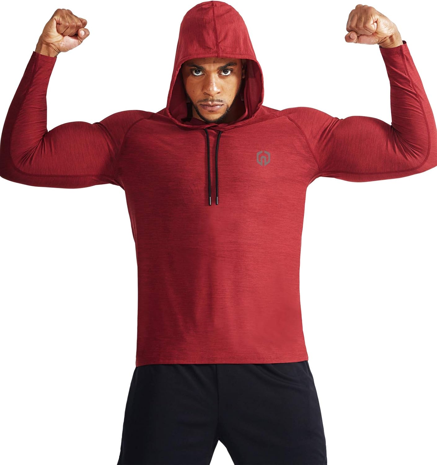 Men's Long Sleeve Dry Fit Athletic Shirt with Hood for Running and Workouts