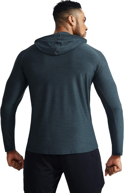 Men's Long Sleeve Dry Fit Athletic Shirt with Hood for Running and Workouts