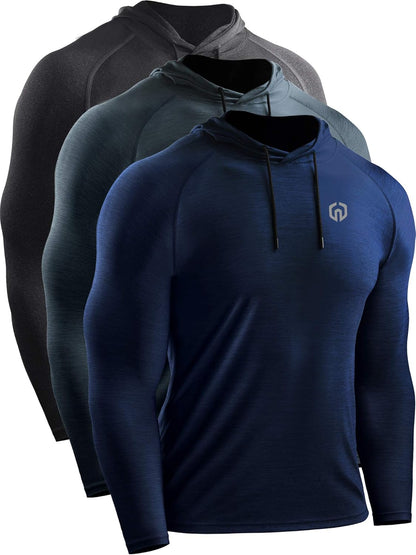 Men's Long Sleeve Dry Fit Athletic Shirt with Hood for Running and Workouts