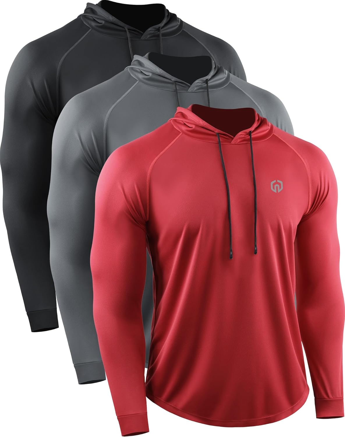 Men's Long Sleeve Dry Fit Athletic Shirt with Hood for Running and Workouts