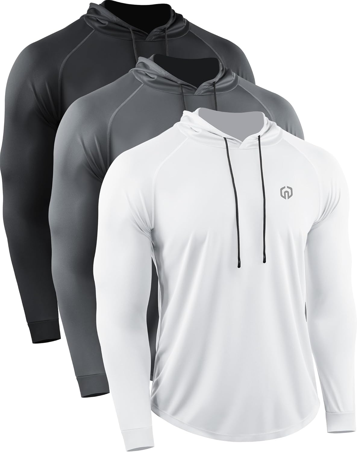 Men's Long Sleeve Dry Fit Athletic Shirt with Hood for Running and Workouts