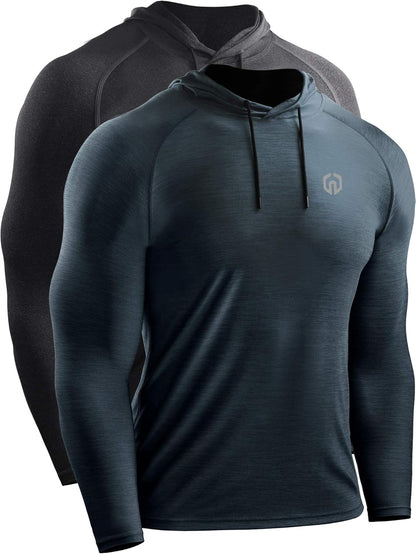 Men's Long Sleeve Dry Fit Athletic Shirt with Hood for Running and Workouts