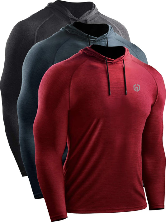 Men's Long Sleeve Dry Fit Athletic Shirt with Hood for Running and Workouts