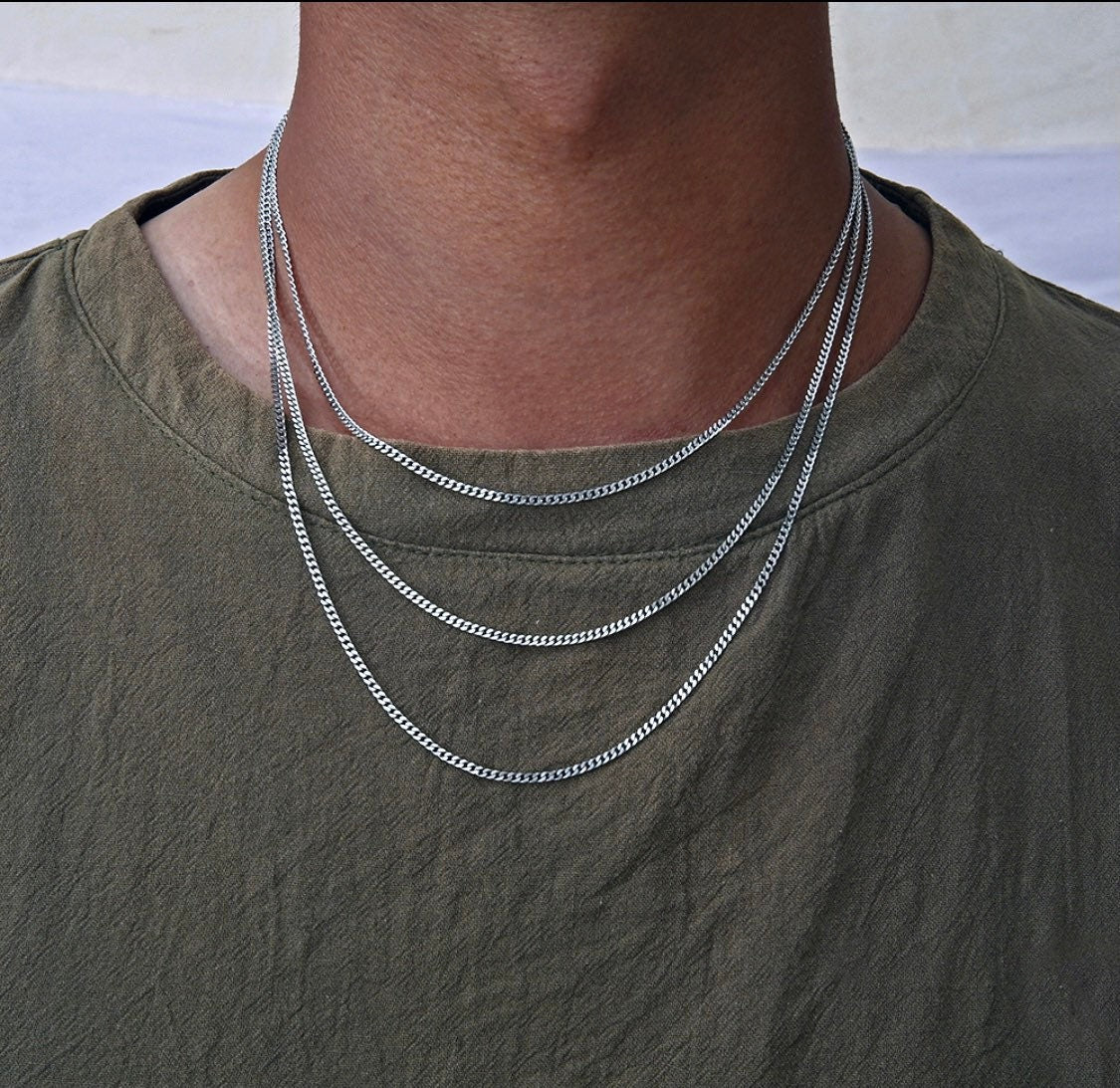 Stylish 2mm Silver Cuban Chain Necklace for Men - 18K Gold-Plated Steel Jewelry