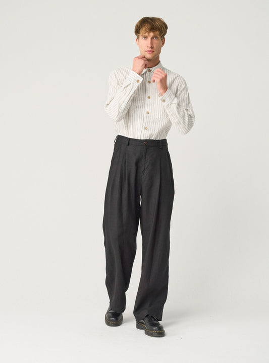 Stylish Wide Leg Linen Pants for Men - Comfortable Heavy Linen Trousers with Pockets - High Waisted Design THEO