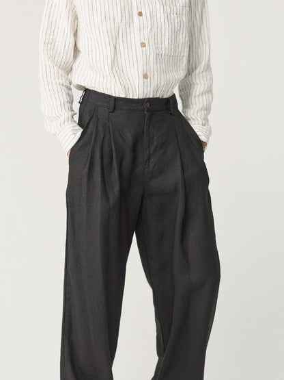 Stylish Wide Leg Linen Pants for Men - Comfortable Heavy Linen Trousers with Pockets - High Waisted Design THEO