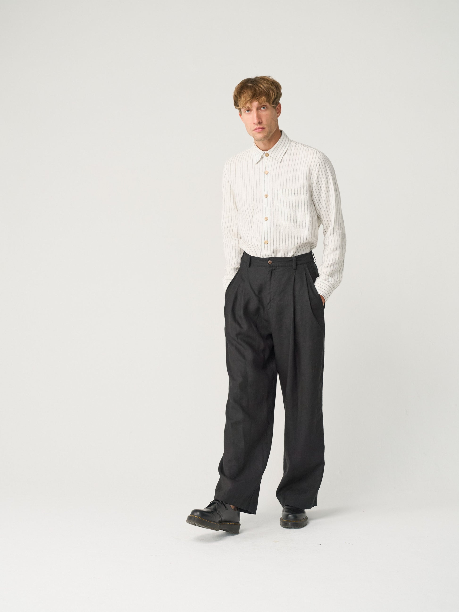 Stylish Wide Leg Linen Pants for Men - Comfortable Heavy Linen Trousers with Pockets - High Waisted Design THEO