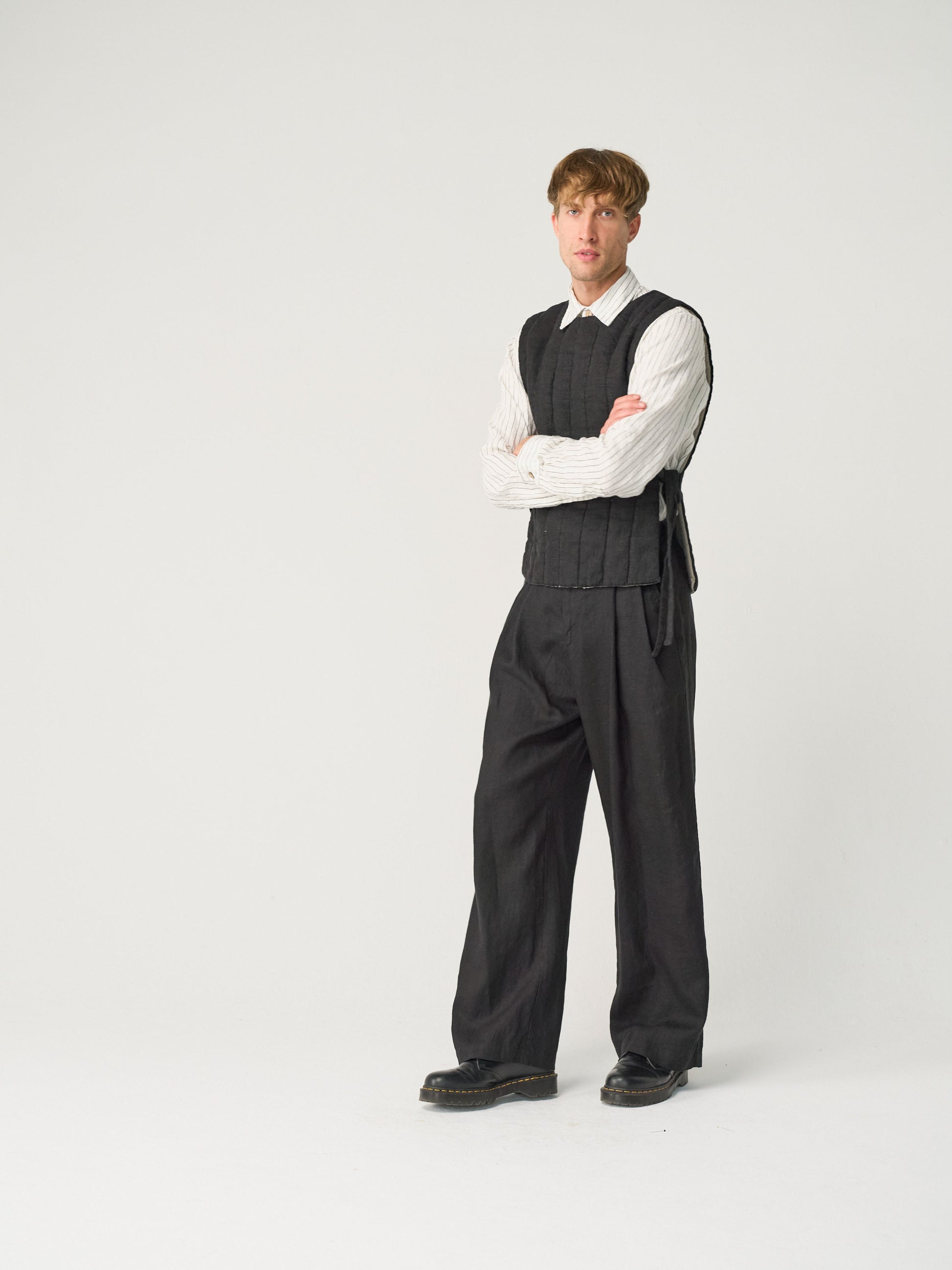 Stylish Wide Leg Linen Pants for Men - Comfortable Heavy Linen Trousers with Pockets - High Waisted Design THEO