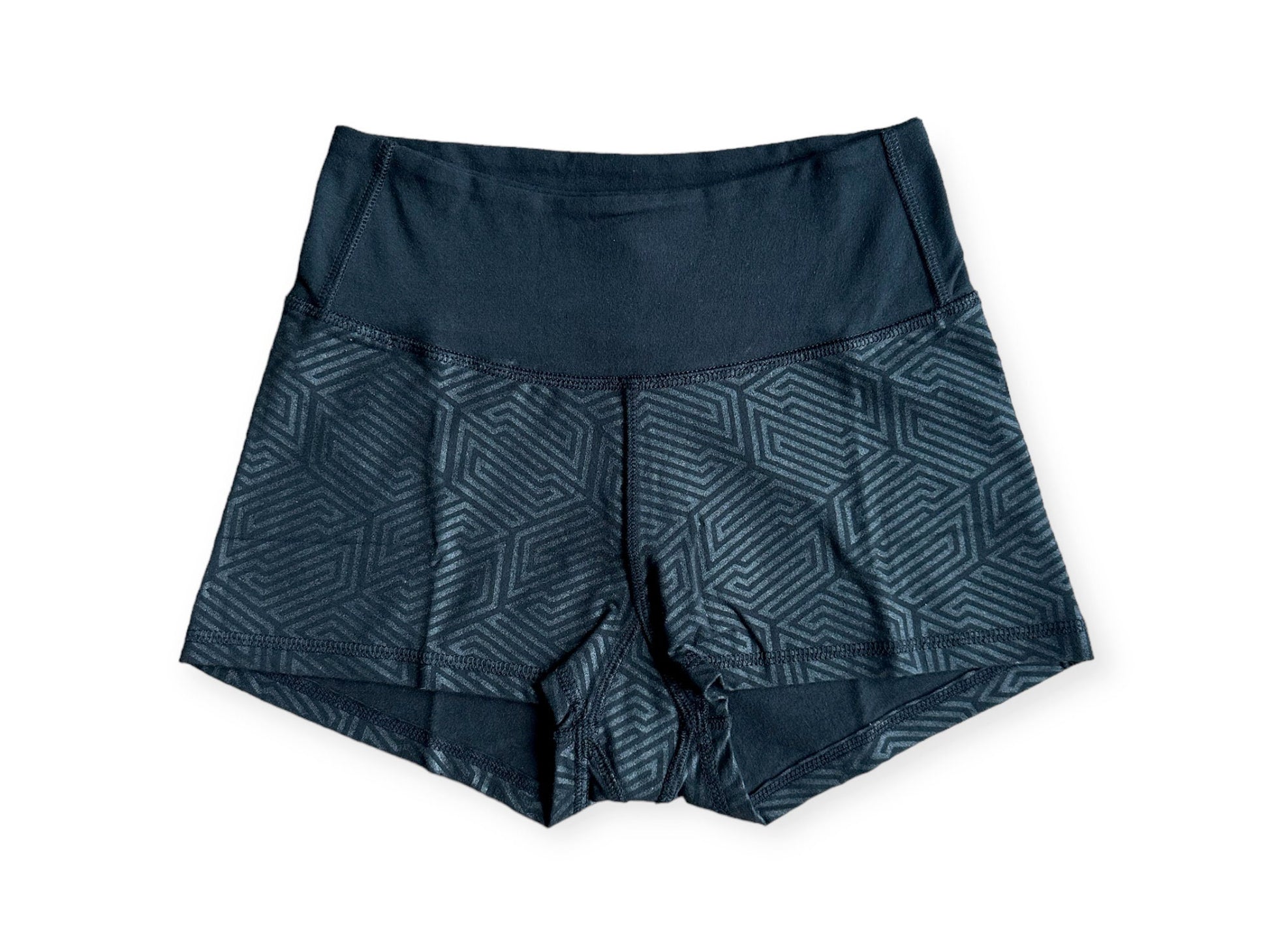 Elevate Your Summer Vibe with High-Waisted Geometric Printed Organic Cotton Booty Shorts - Perfect for Yoga and Festivals!